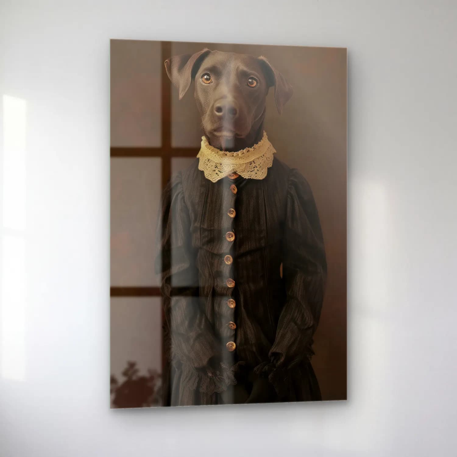 Siyah Beyaz Köpek No. 5 cam tablo — sol açıdan görünüm