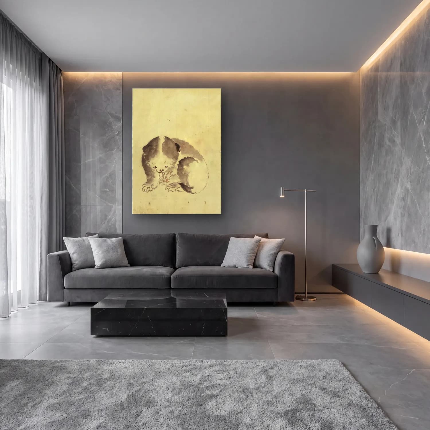 Katsushika Hokusai – Köpek cam tablo — lüks salon duvarında