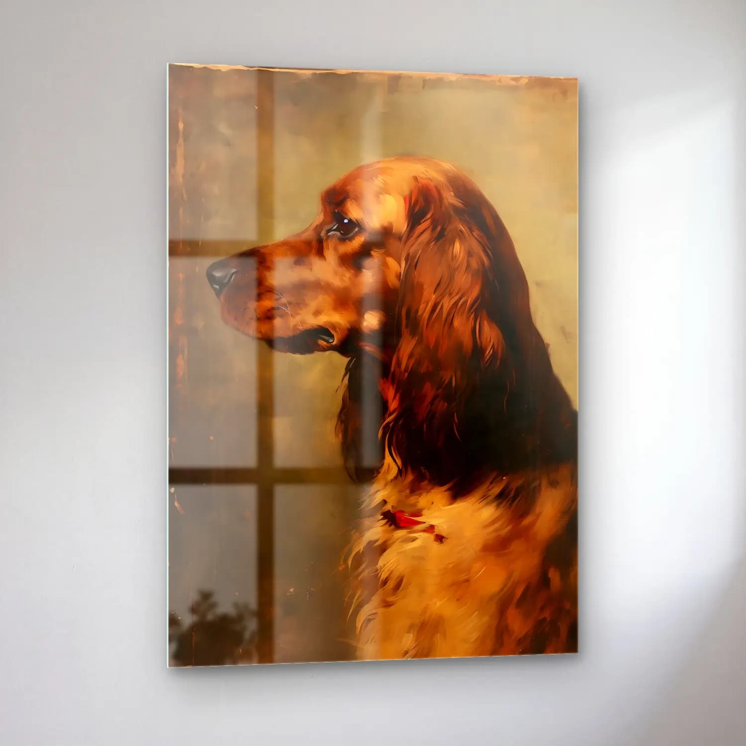 Yağlı Boya Köpek No. 9 cam tablo — sol açıdan görünüm