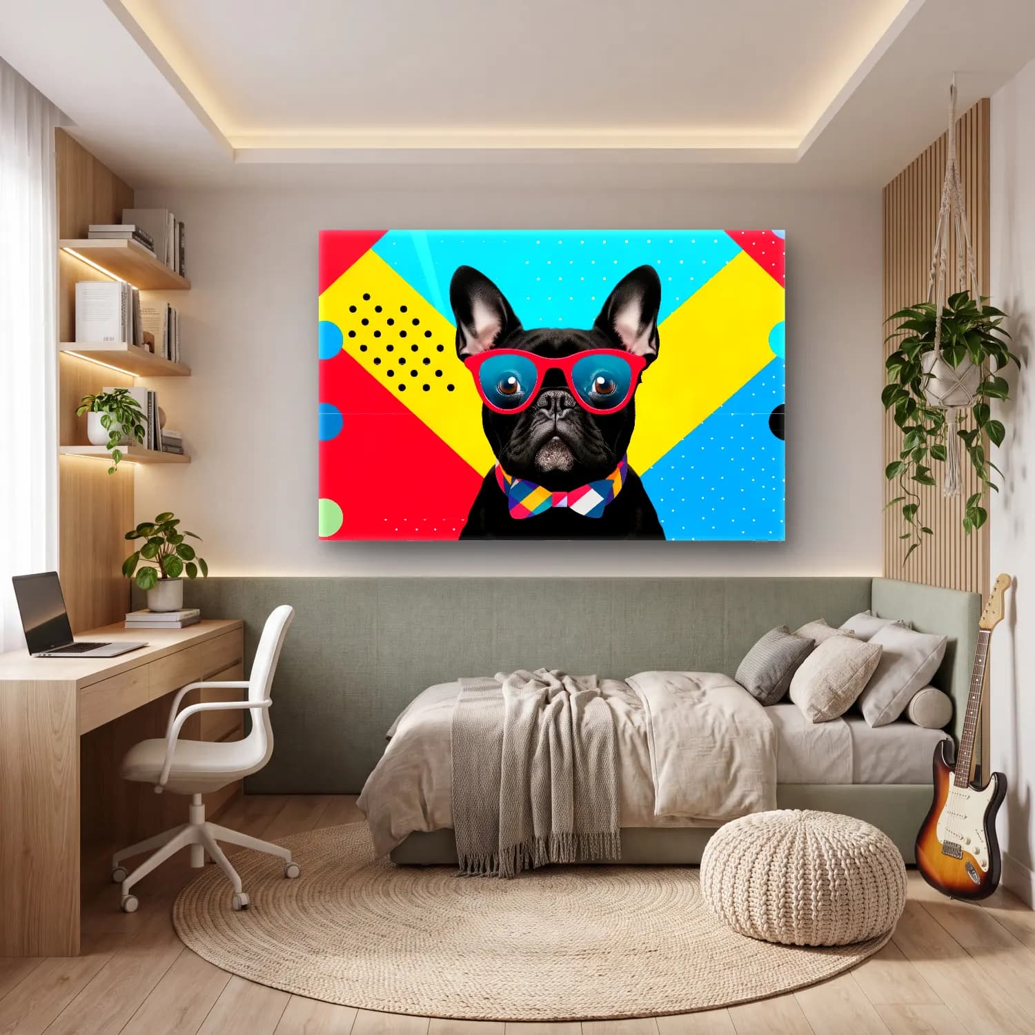 Pop Art Köpek – Turkuaz Tonlar cam tablo — genç odasında