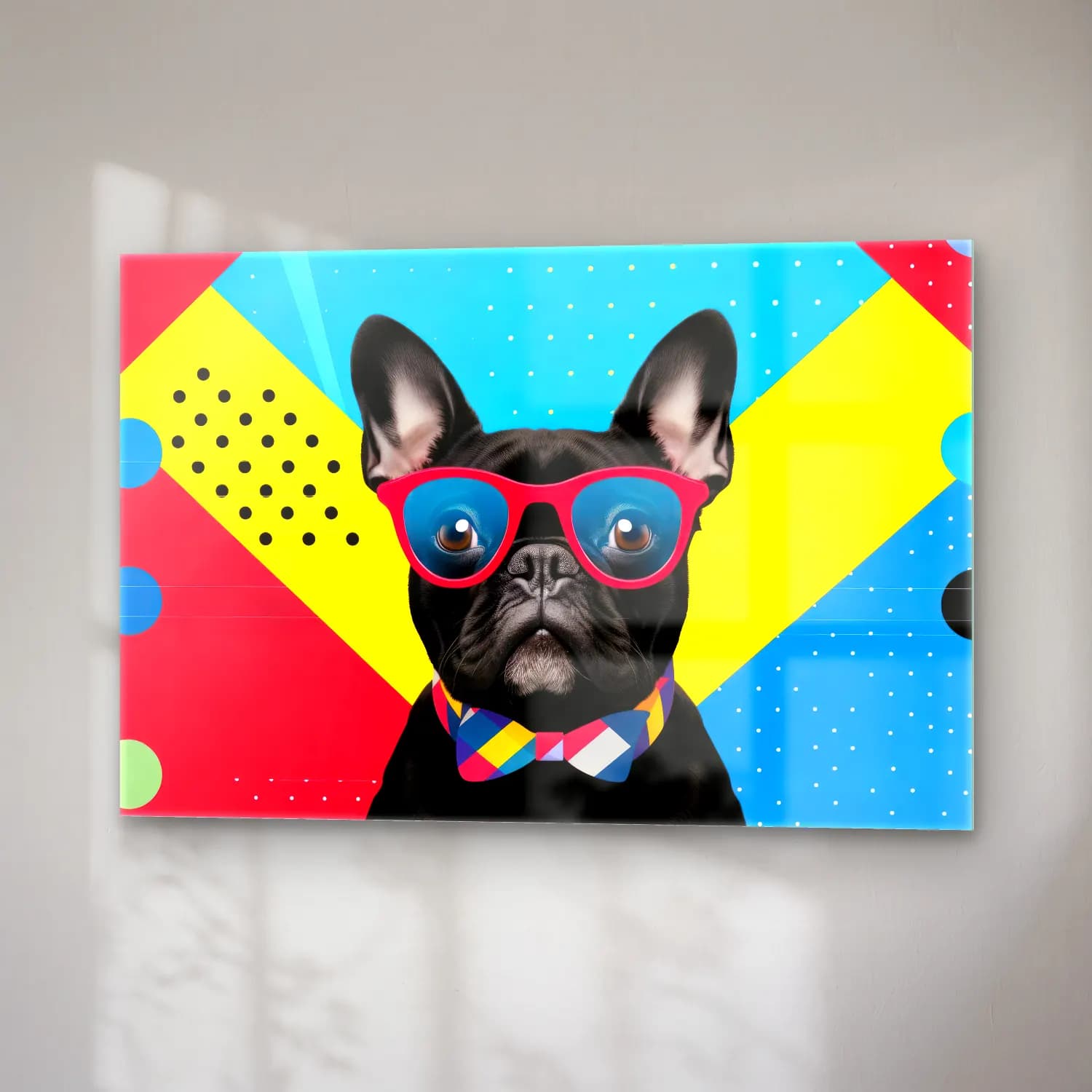 Pop Art Köpek – Turkuaz Tonlar cam tablo — sağ açıdan görünüm
