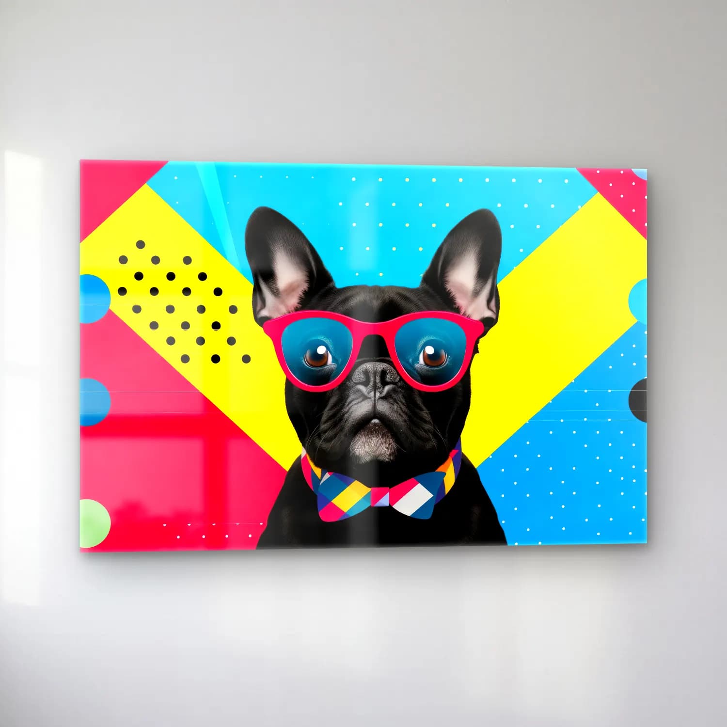 Pop Art Köpek – Turkuaz Tonlar cam tablo — sol açıdan görünüm