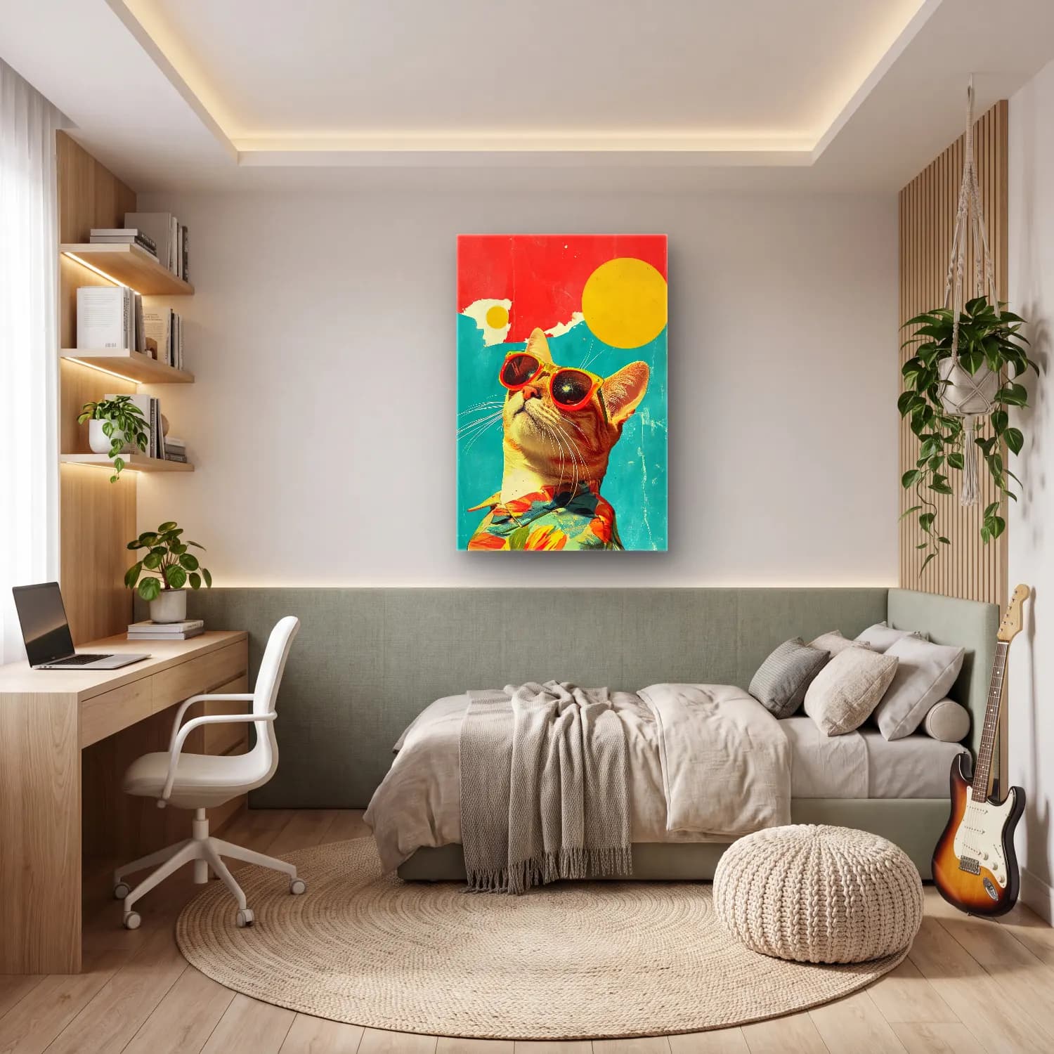 Pop Art Kedi – Turuncu Tonlar cam tablo — genç odasında