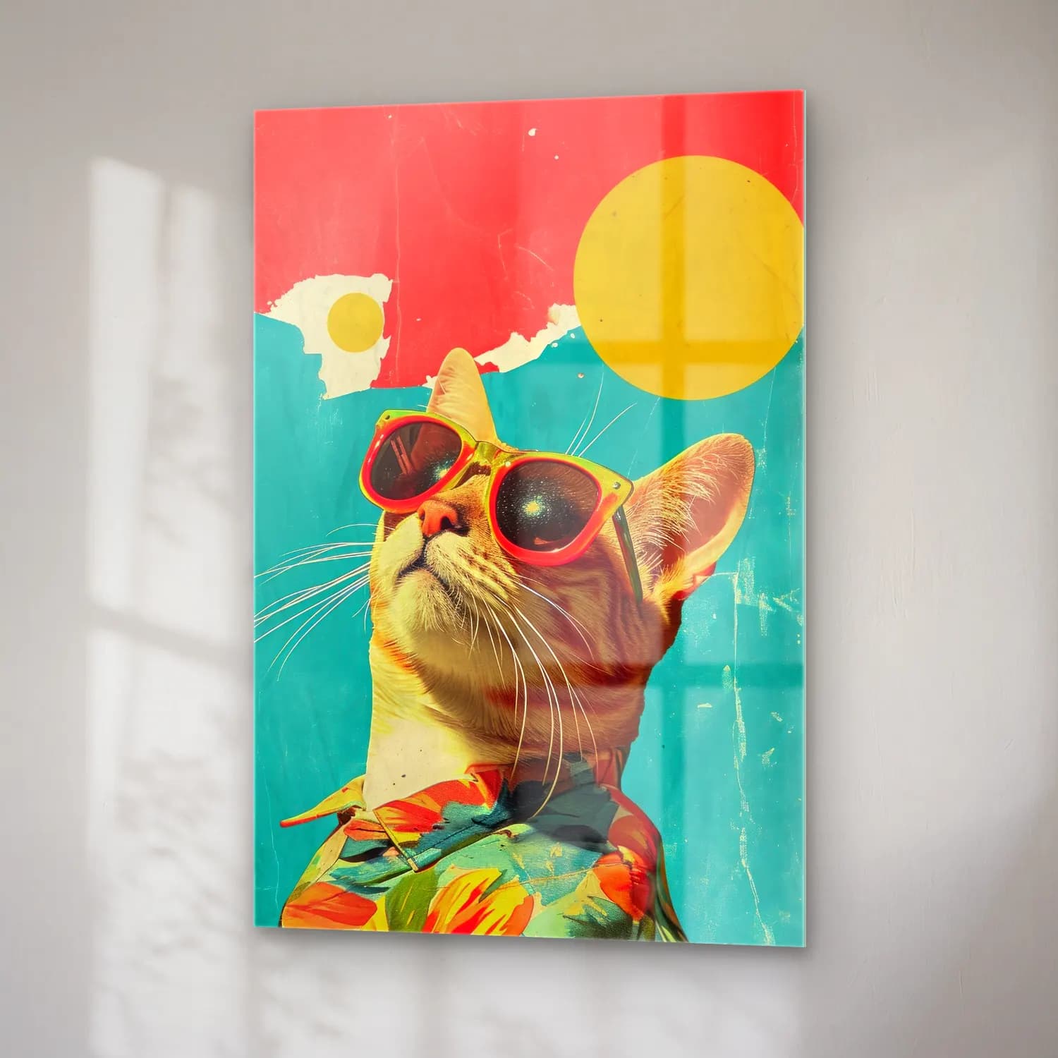 Pop Art Kedi – Turuncu Tonlar cam tablo — sağ açıdan görünüm
