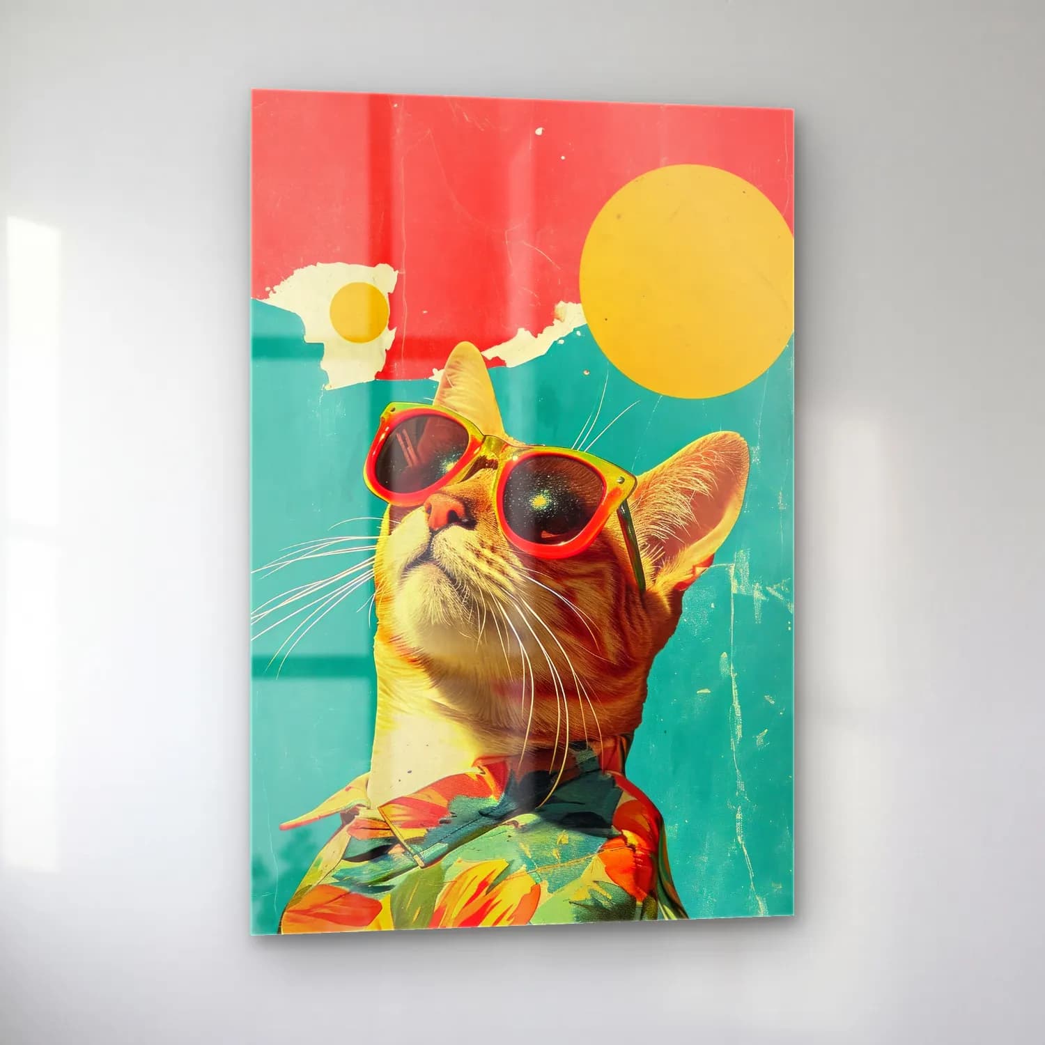 Pop Art Kedi – Turuncu Tonlar cam tablo — sol açıdan görünüm