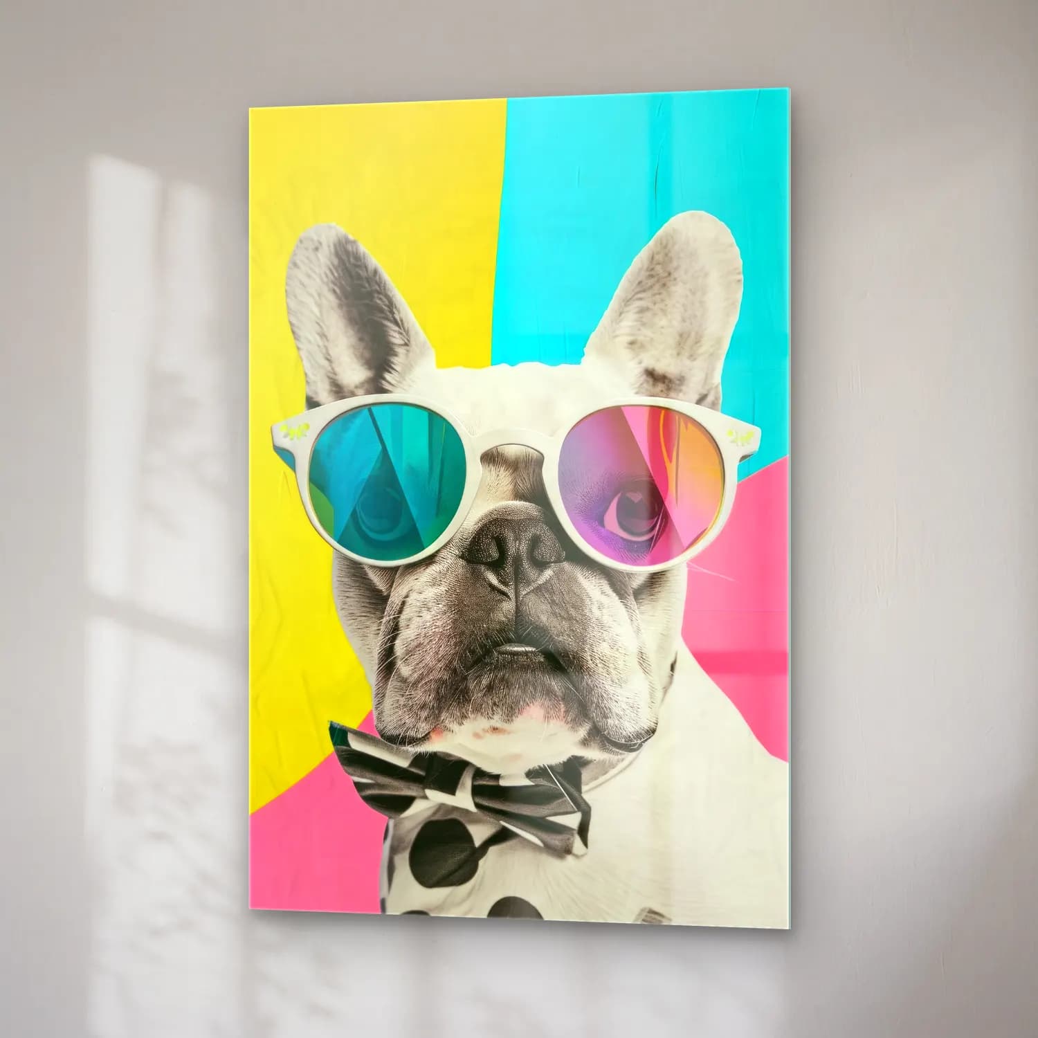 Pop Art Köpek No. 9 cam tablo — sağ açıdan görünüm