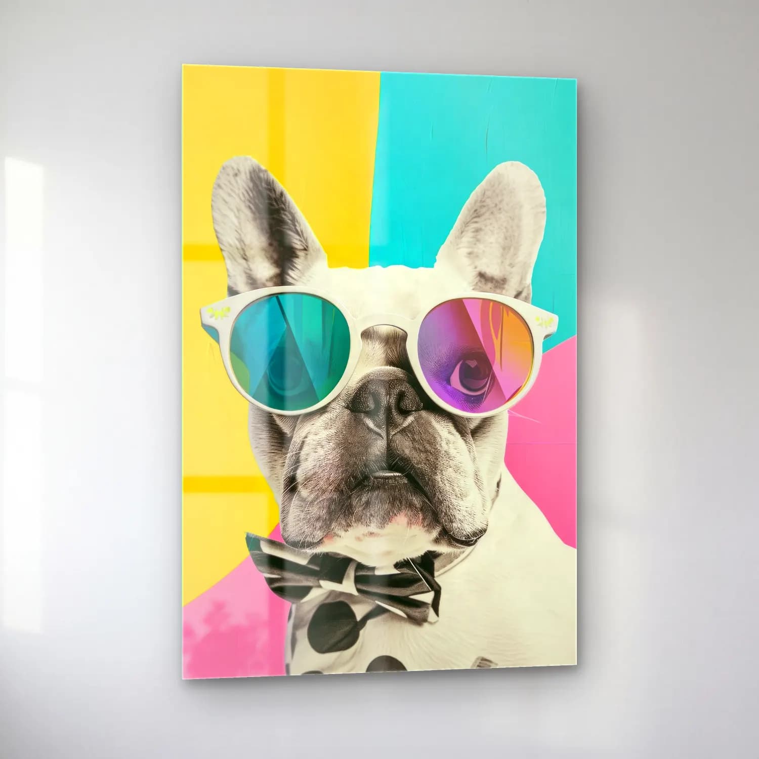 Pop Art Köpek No. 9 cam tablo — sol açıdan görünüm