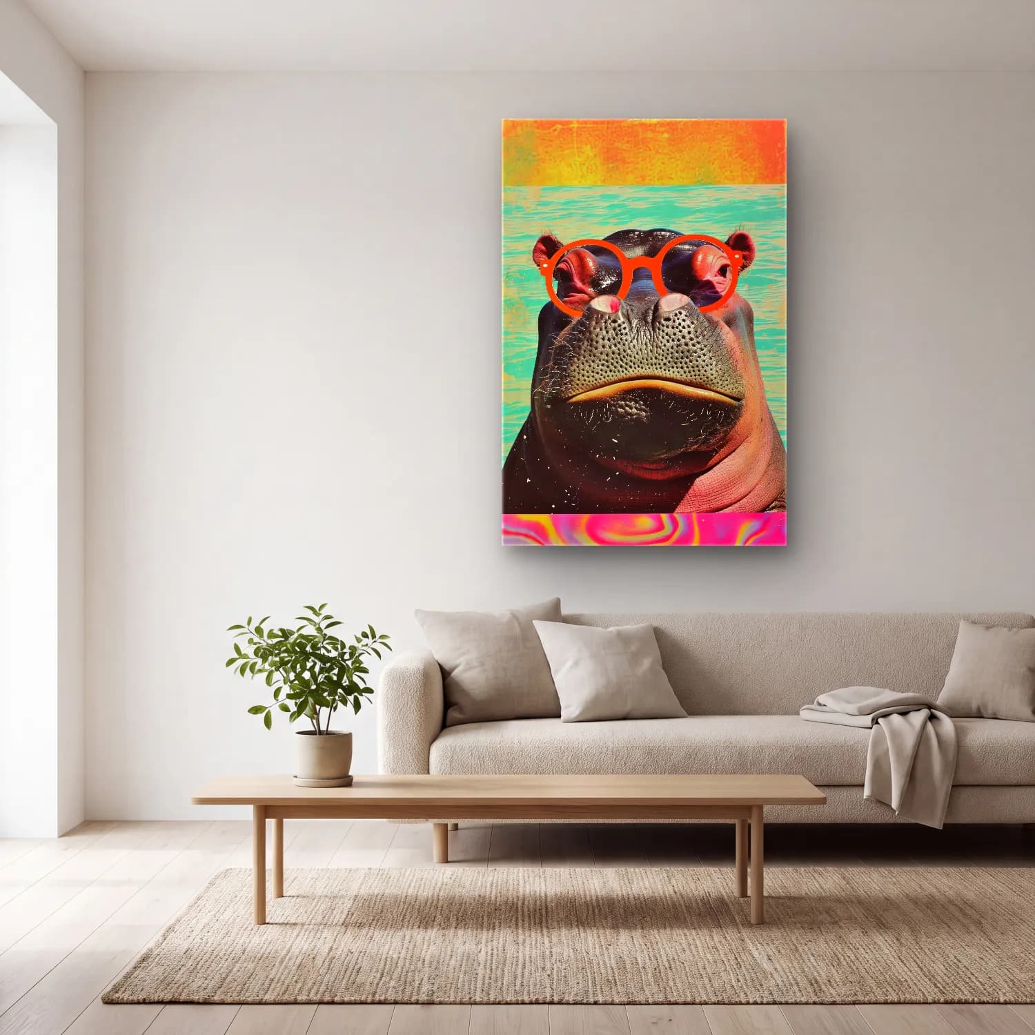 Pop Art Domuzcuk – Turuncu Tonlar cam tablo — açık renk salonda