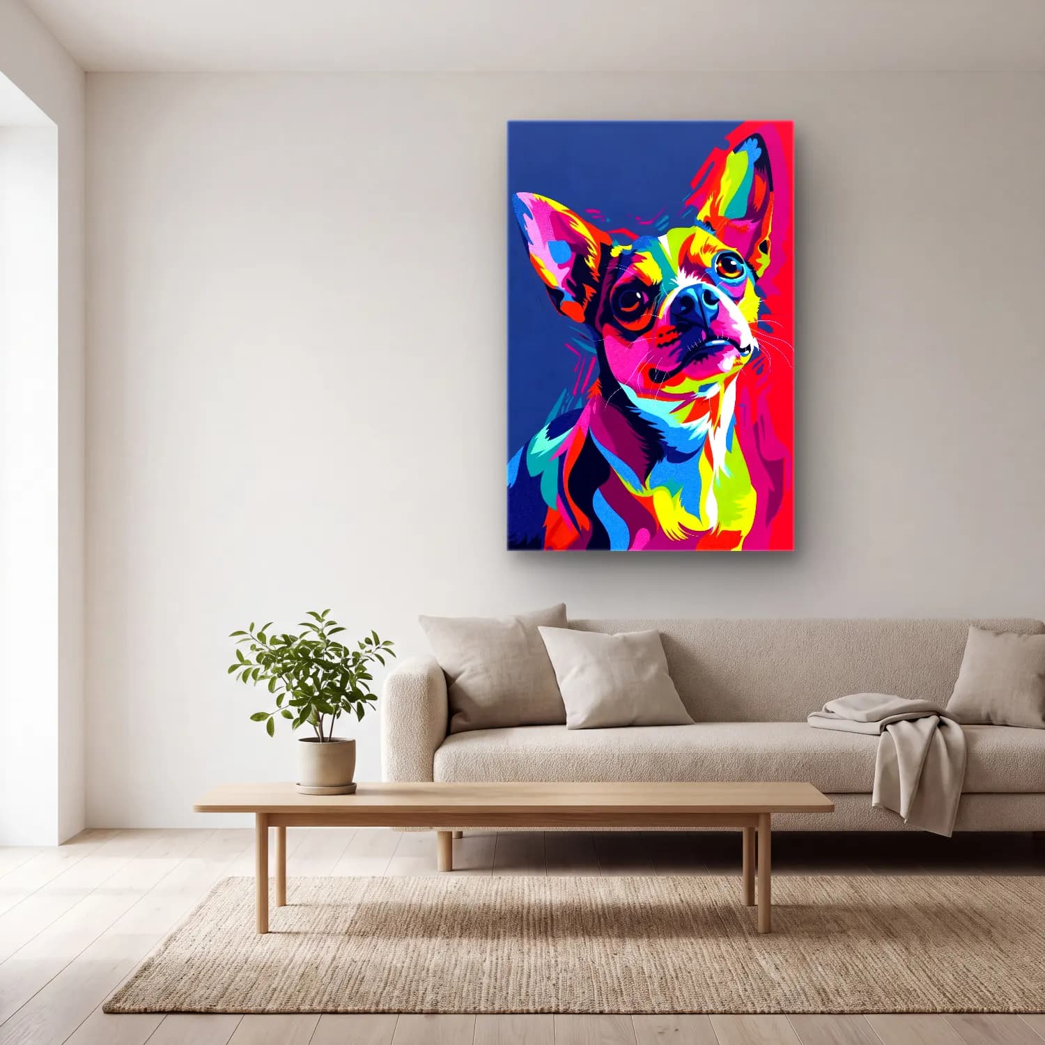 Pop Art Köpek – Pembe Tonlar cam tablo — açık renk salonda