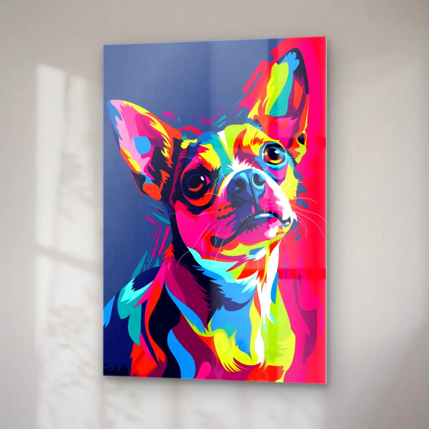 Pop Art Köpek – Pembe Tonlar cam tablo — sağ açıdan görünüm