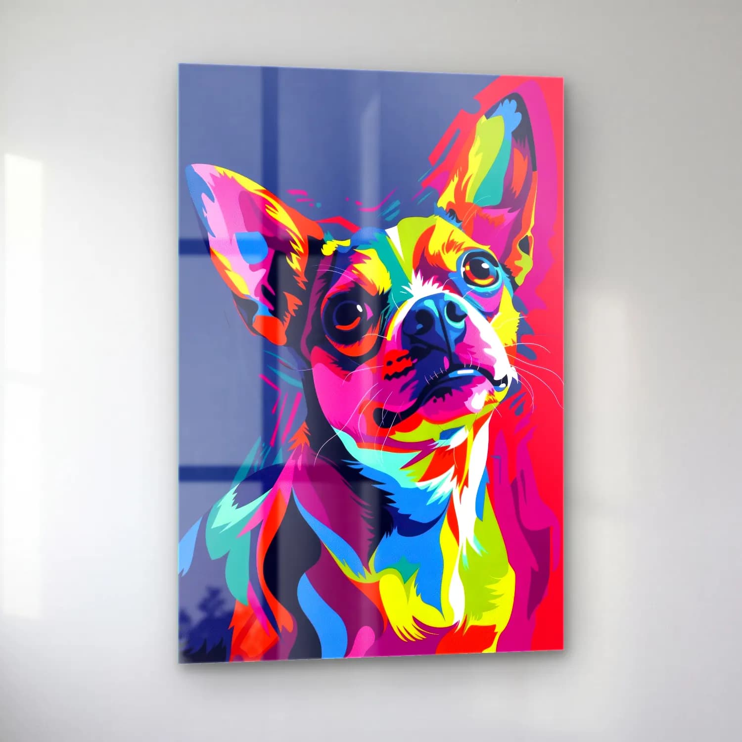 Pop Art Köpek – Pembe Tonlar cam tablo — sol açıdan görünüm