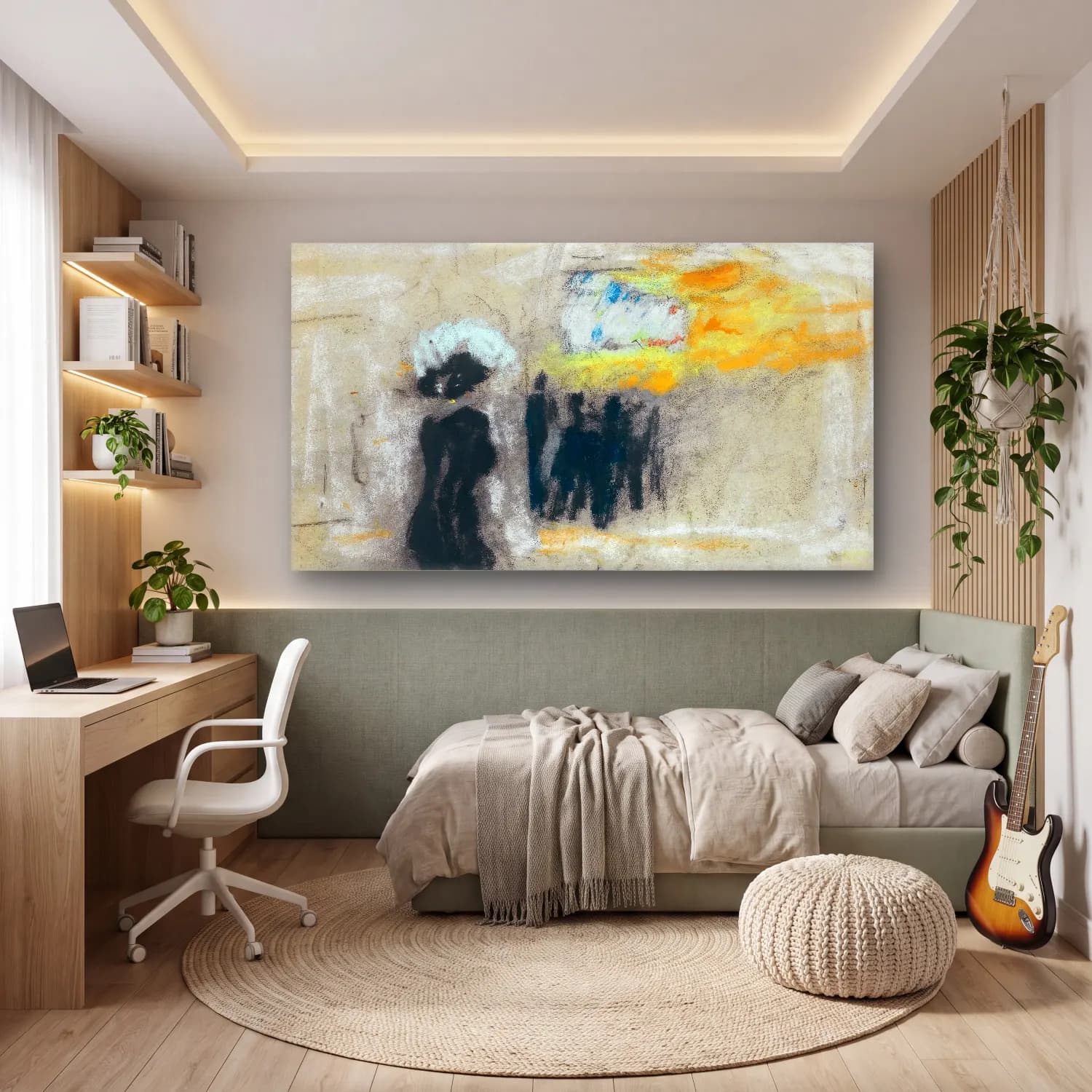 Modern Soyut Sahilde İnsanlar cam tablo — genç odasında