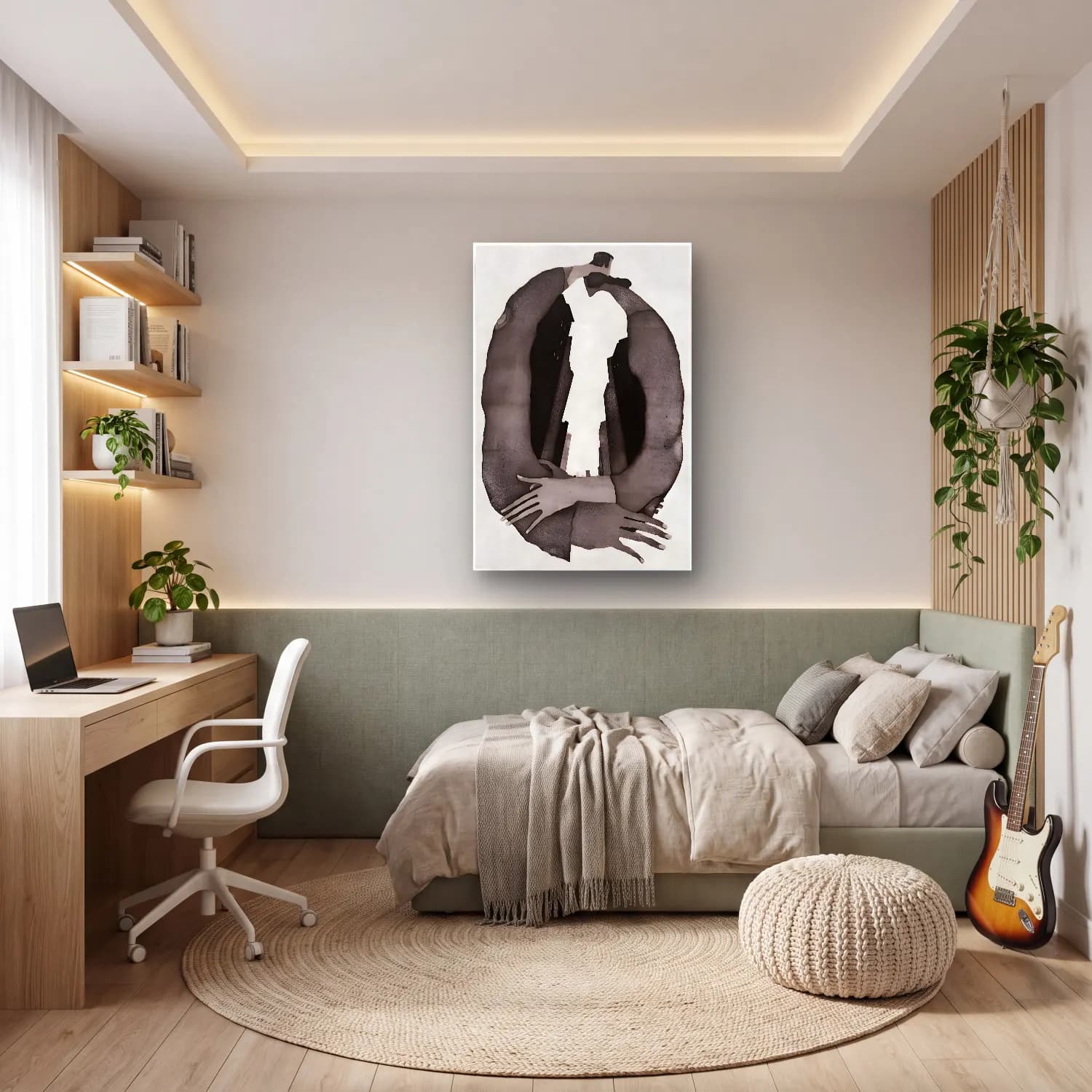 Siyah Beyaz Eller No. 4 cam tablo — genç odasında