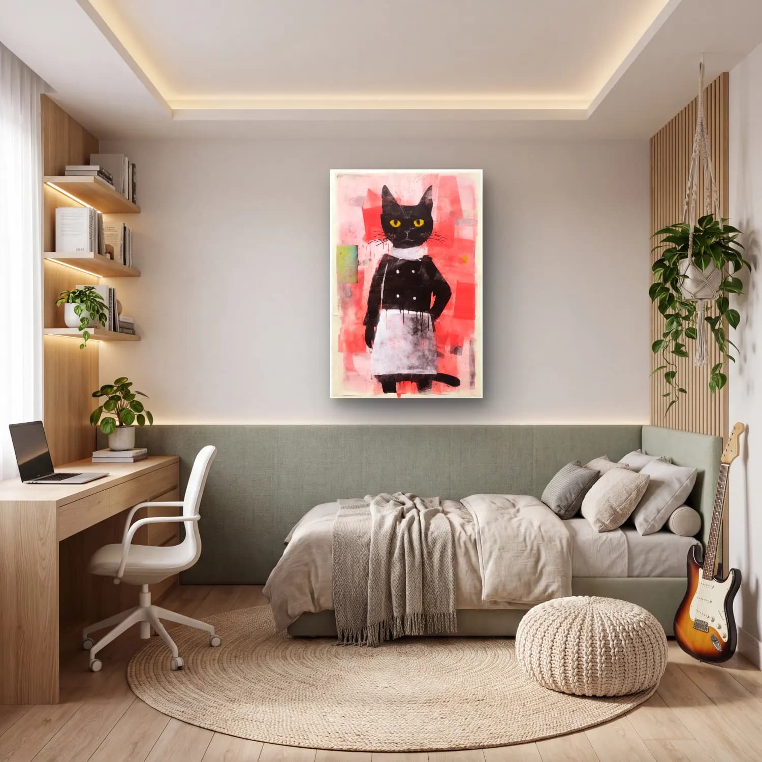 Siyah Beyaz Kedi No. 4 cam tablo — genç odasında