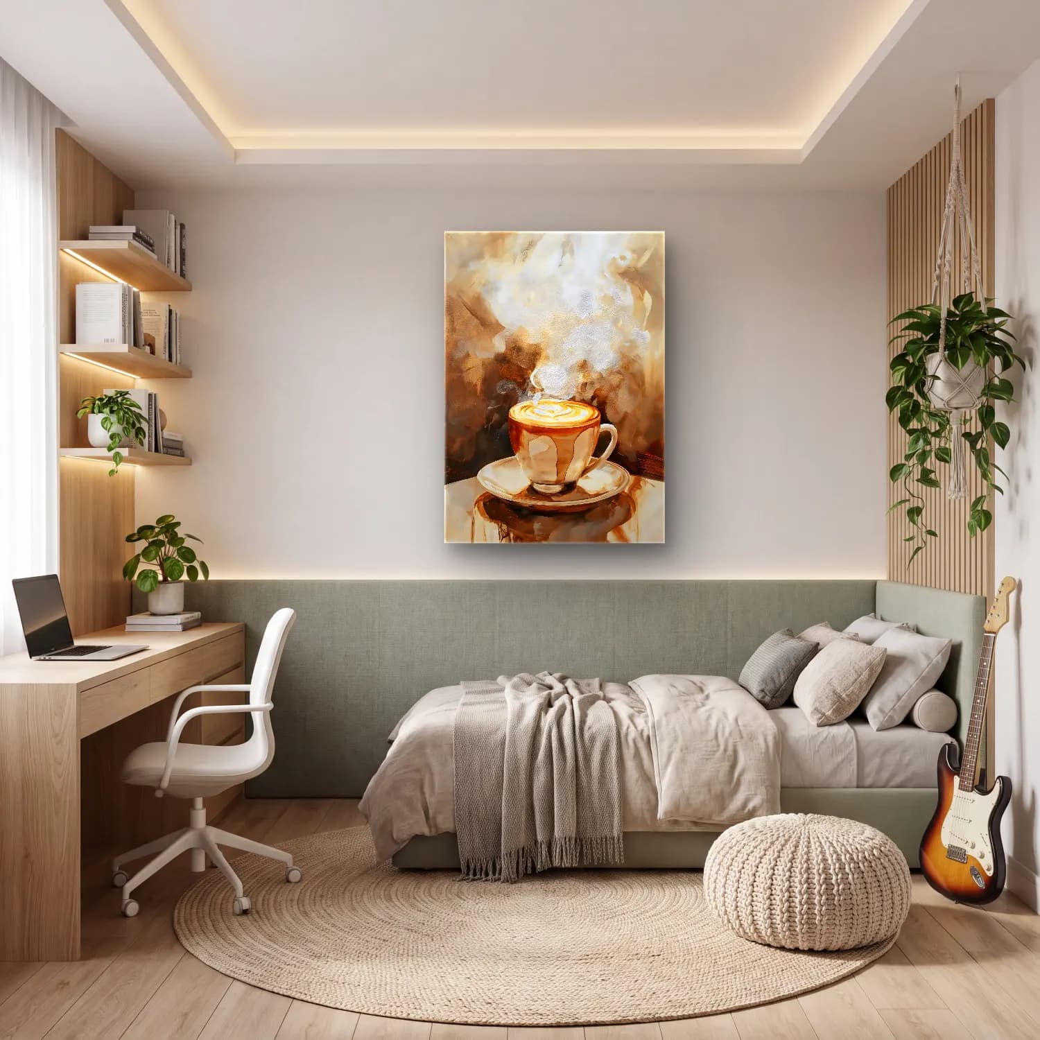 Yağlı Boya Kahve Fincanı cam tablo — genç odasında