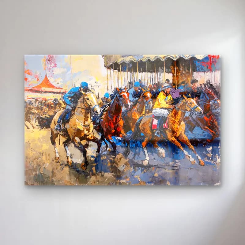 Yağlı Boya Atlı – Sarı Tonlar cam tablo — Yağlı Boya Atlı – Sarı Tonlar — yağlı boya atlı