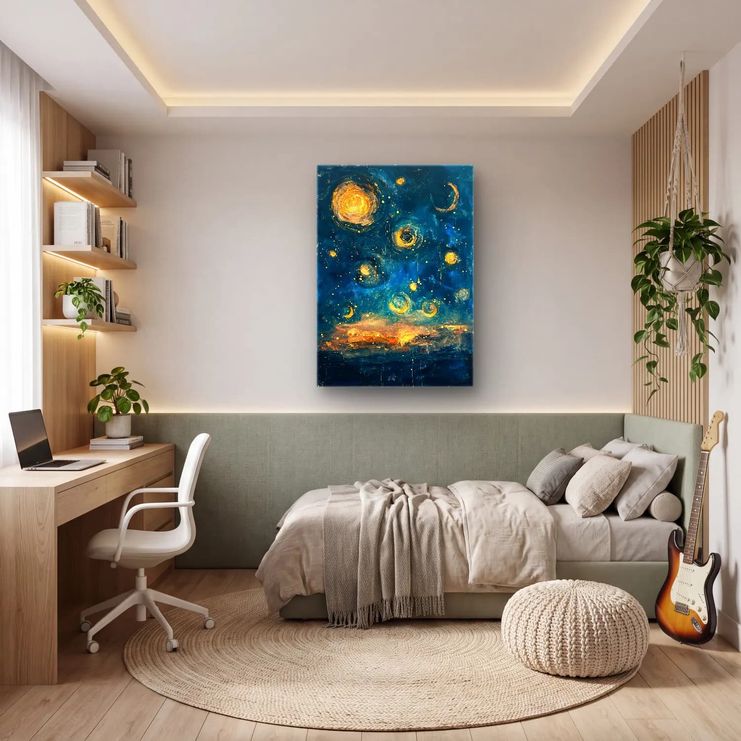 Modern Soyut Yıldızlı Gece cam tablo — genç odasında