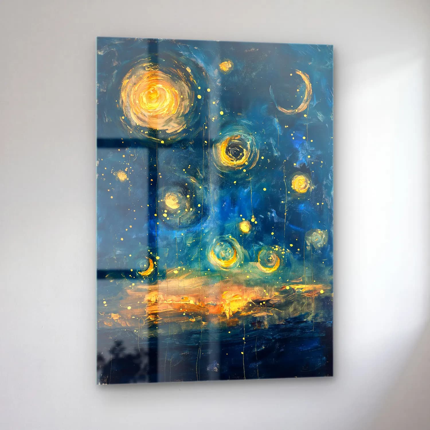 Modern Soyut Yıldızlı Gece cam tablo — sol açıdan görünüm