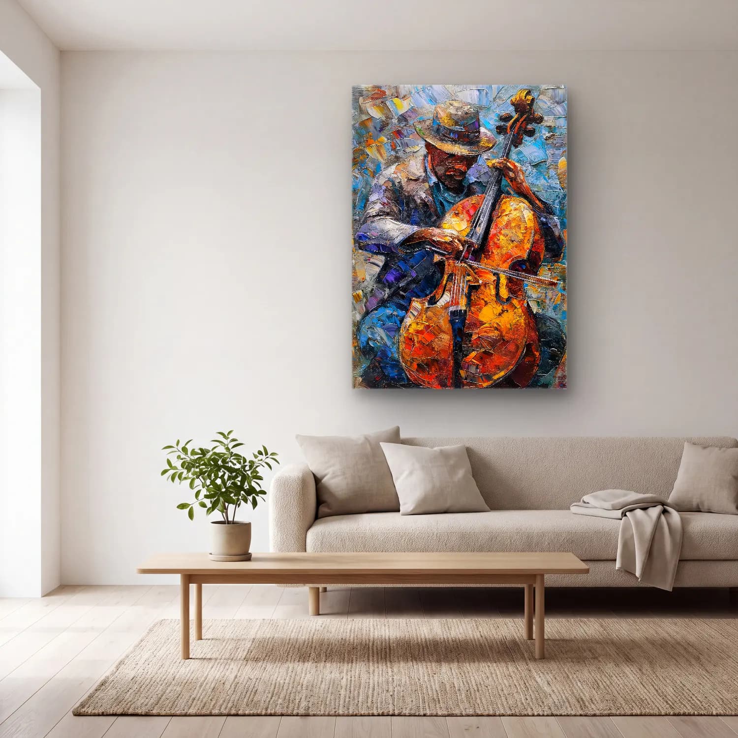 Empresyonist Gitar cam tablo — açık renk salonda