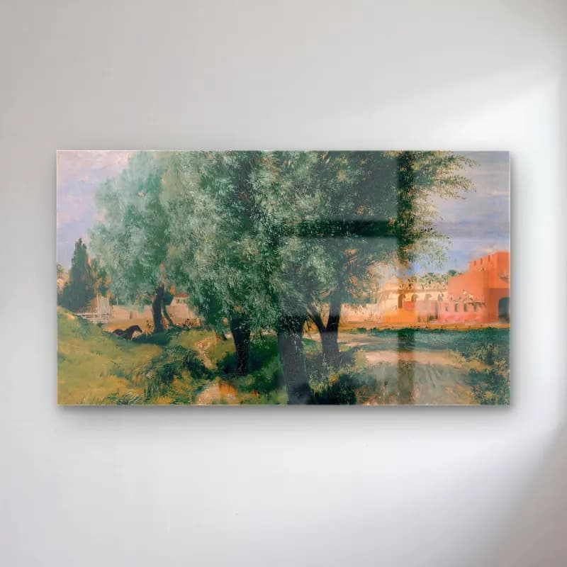 Adolph von Menzel – Building Site with Willows cam tablo — Adolph von Menzel – Building Site with Willows — empresyonist kiraz çiçekleri