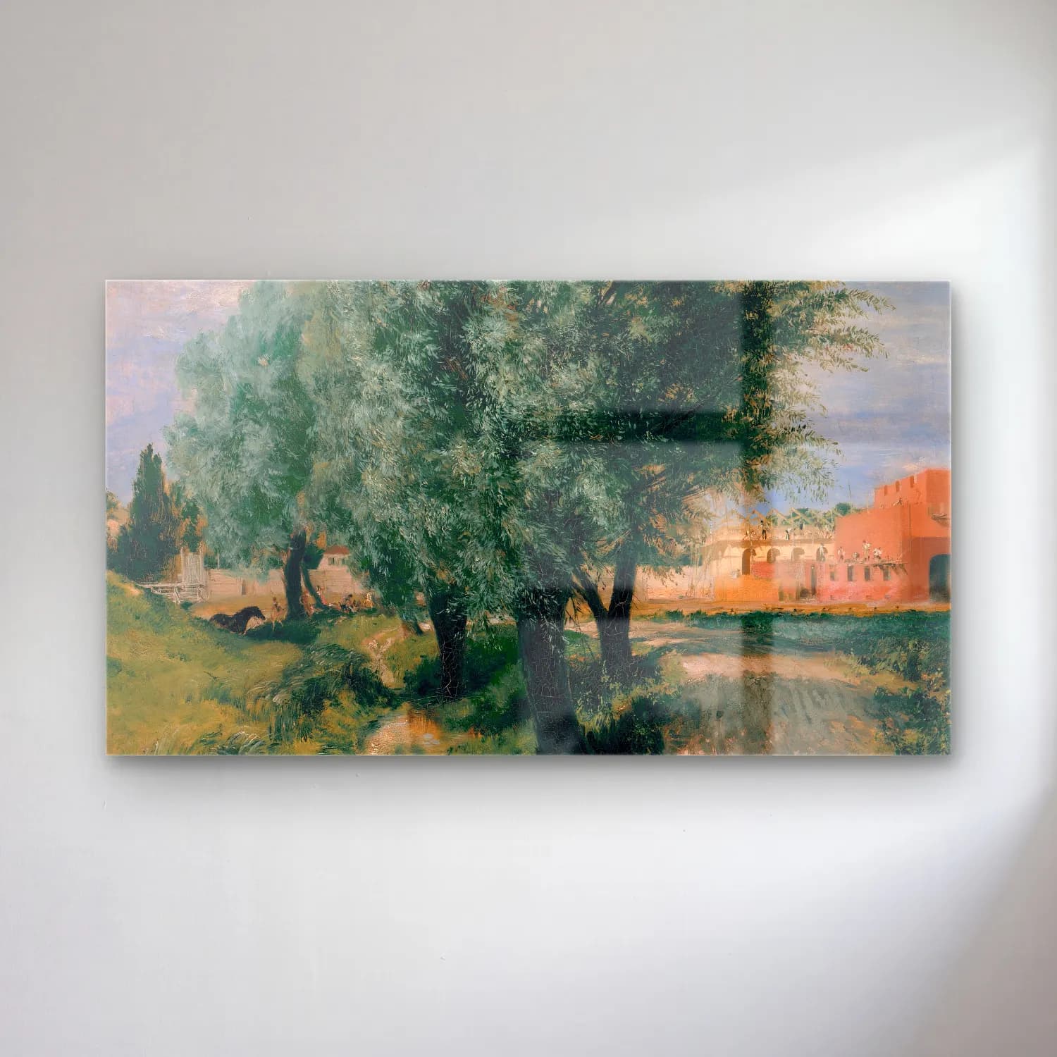 Adolph von Menzel – Building Site with Willows cam tablo — Adolph von Menzel – Building Site with Willows — empresyonist kiraz çiçekleri