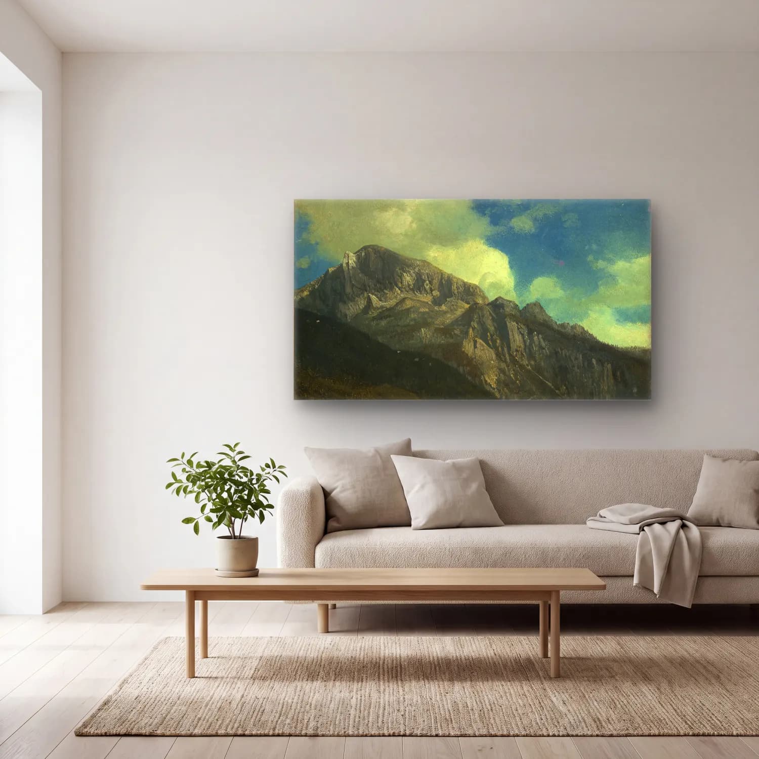 Albert Bierstadt – Mountains cam tablo — açık renk salonda