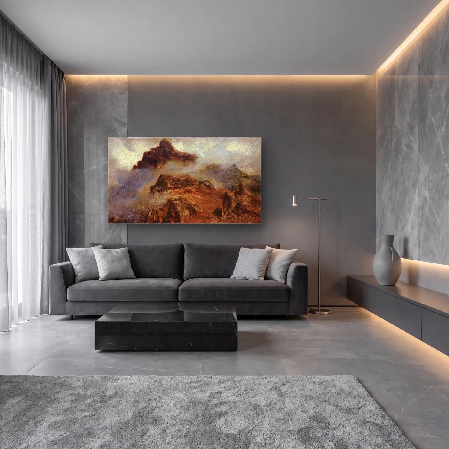 Albert Bierstadt – Study of Rocky Mountains cam tablo — lüks salon duvarında