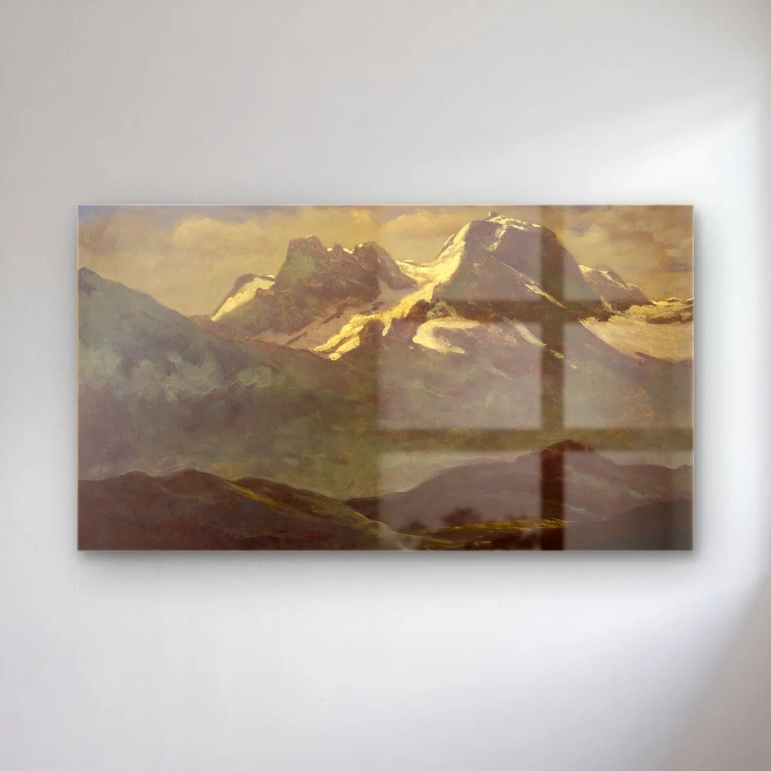 Albert Bierstadt – Summer Snow on the Peaks or Snow Capped Mountains cam tablo — Albert Bierstadt – Summer Snow on the Peaks or Snow Capped Mountains — yağlı boya dağ manzarası