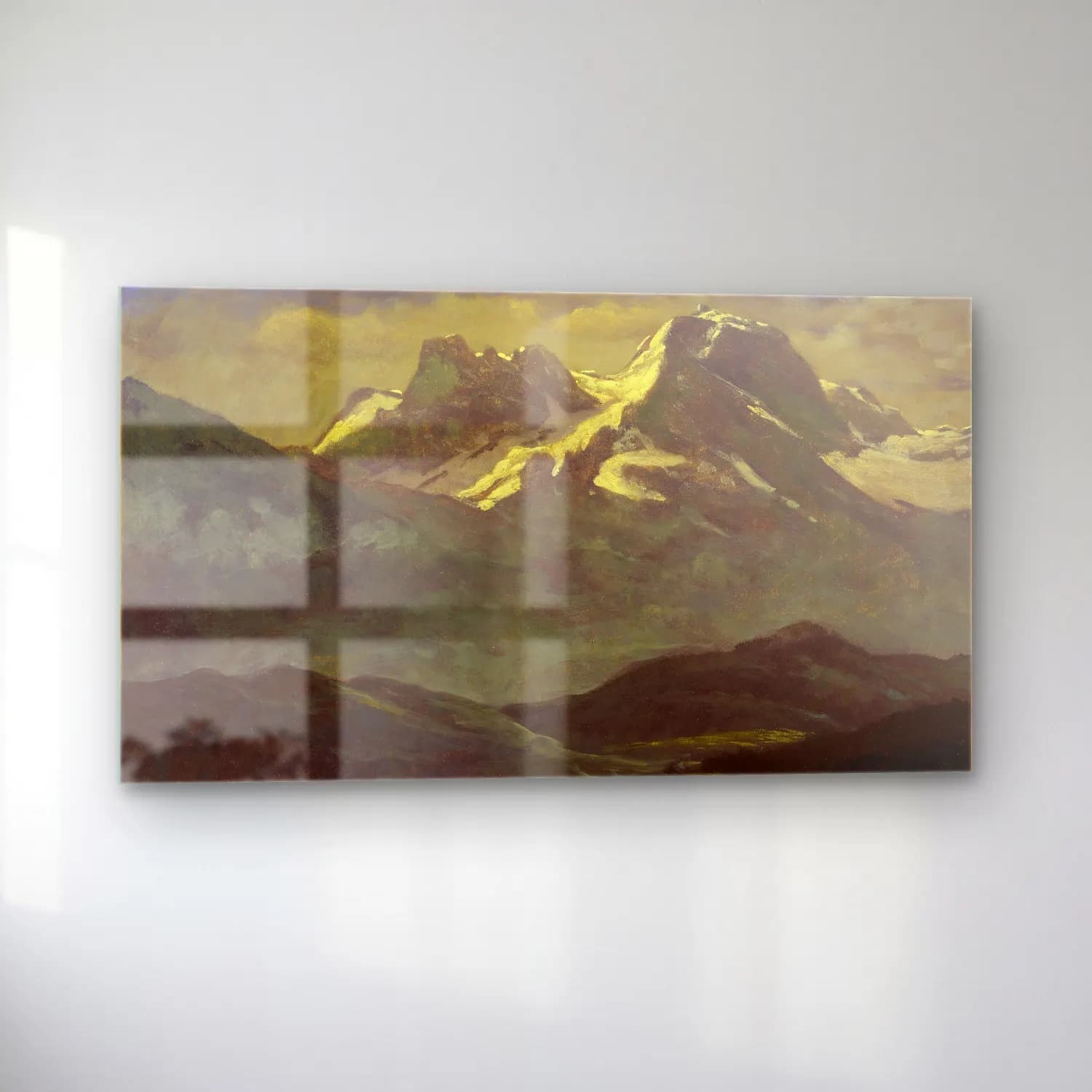 Albert Bierstadt – Summer Snow on the Peaks or Snow Capped Mountains cam tablo — sol açıdan görünüm