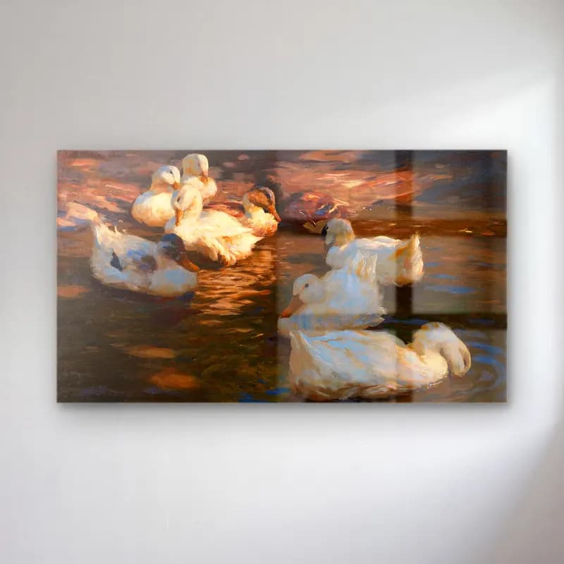 Alexander Koester – 9 Enten im Abendlicht cam tablo — Alexander Koester – 9 Enten im Abendlicht — yağlı boya ördekler