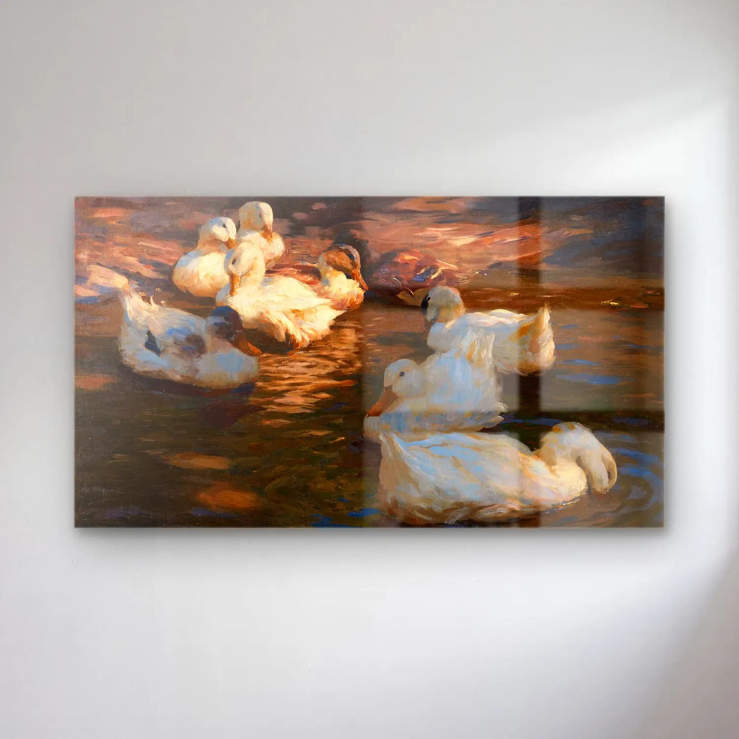 Alexander Koester – 9 Enten im Abendlicht cam tablo — Alexander Koester – 9 Enten im Abendlicht — yağlı boya ördekler