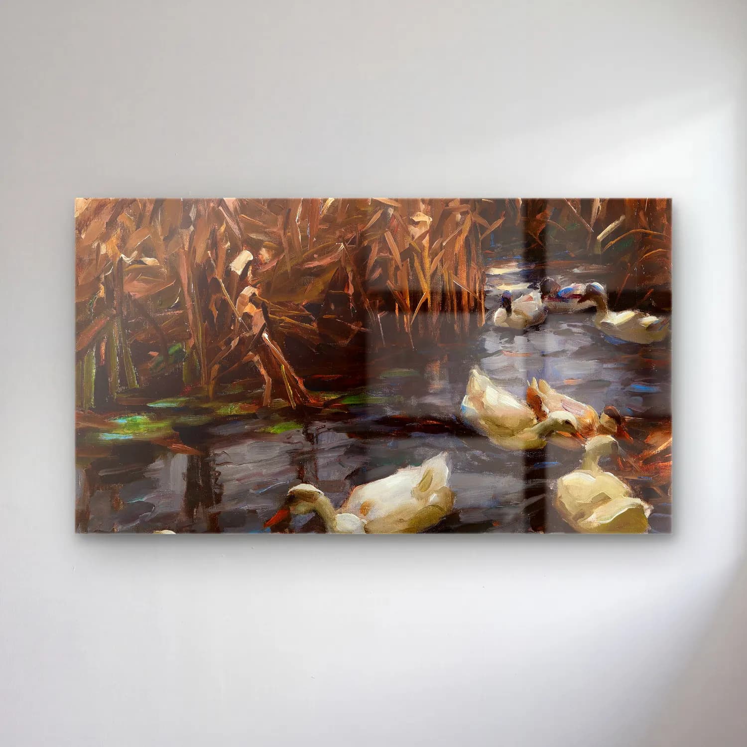 Alexander Koester – Acht Enten im Herbstschilf (Ca. 1900-1905) cam tablo — Alexander Koester – Acht Enten im Herbstschilf (Ca. 1900-1905) — yağlı boya ördekler