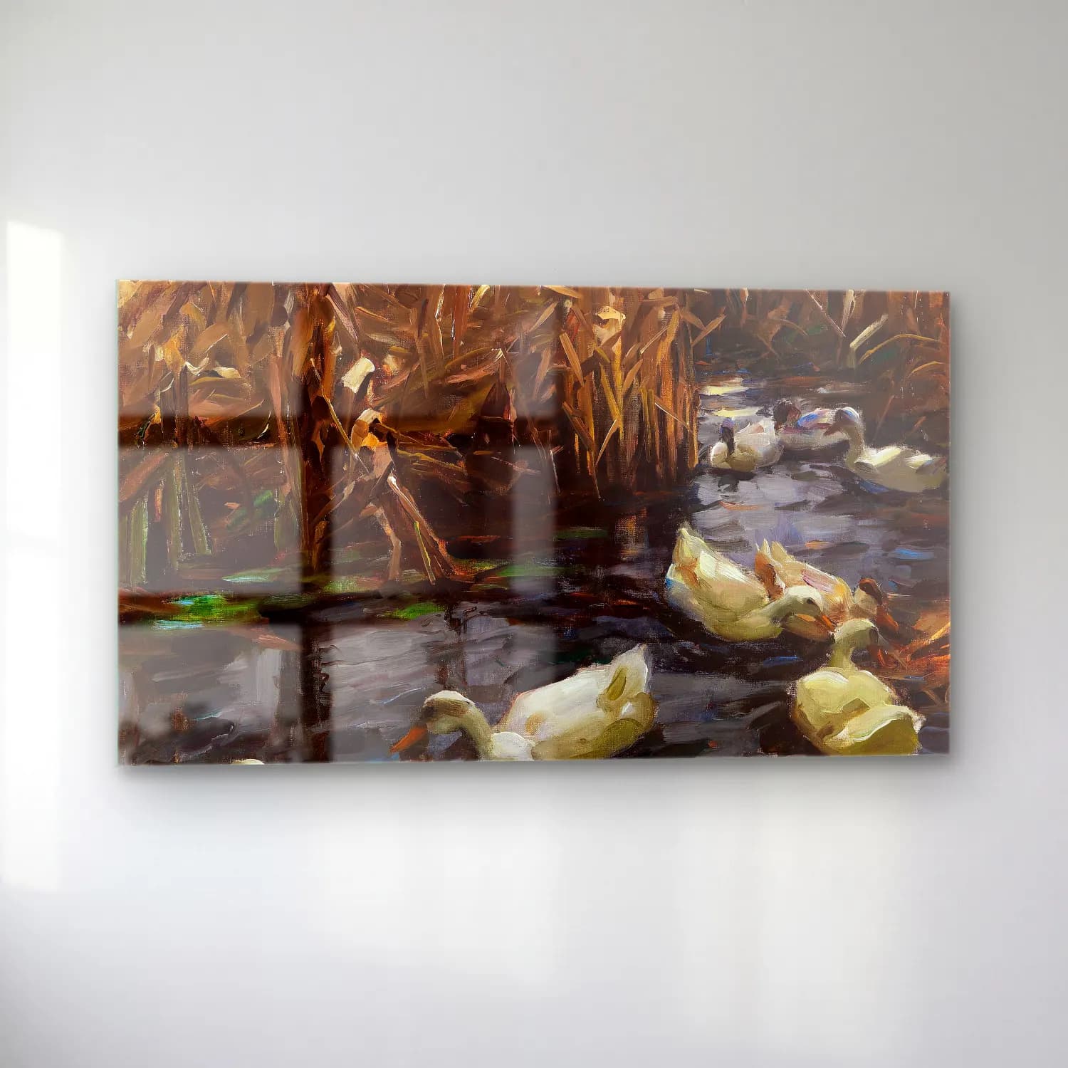 Alexander Koester – Acht Enten im Herbstschilf (Ca. 1900-1905) cam tablo — sol açıdan görünüm