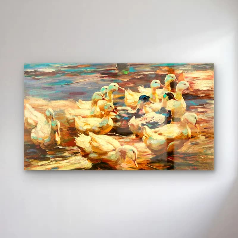 Alexander Koester – Ducks Getting Out of the Water cam tablo — Alexander Koester – Ducks Getting Out of the Water — yağlı boya ördekler