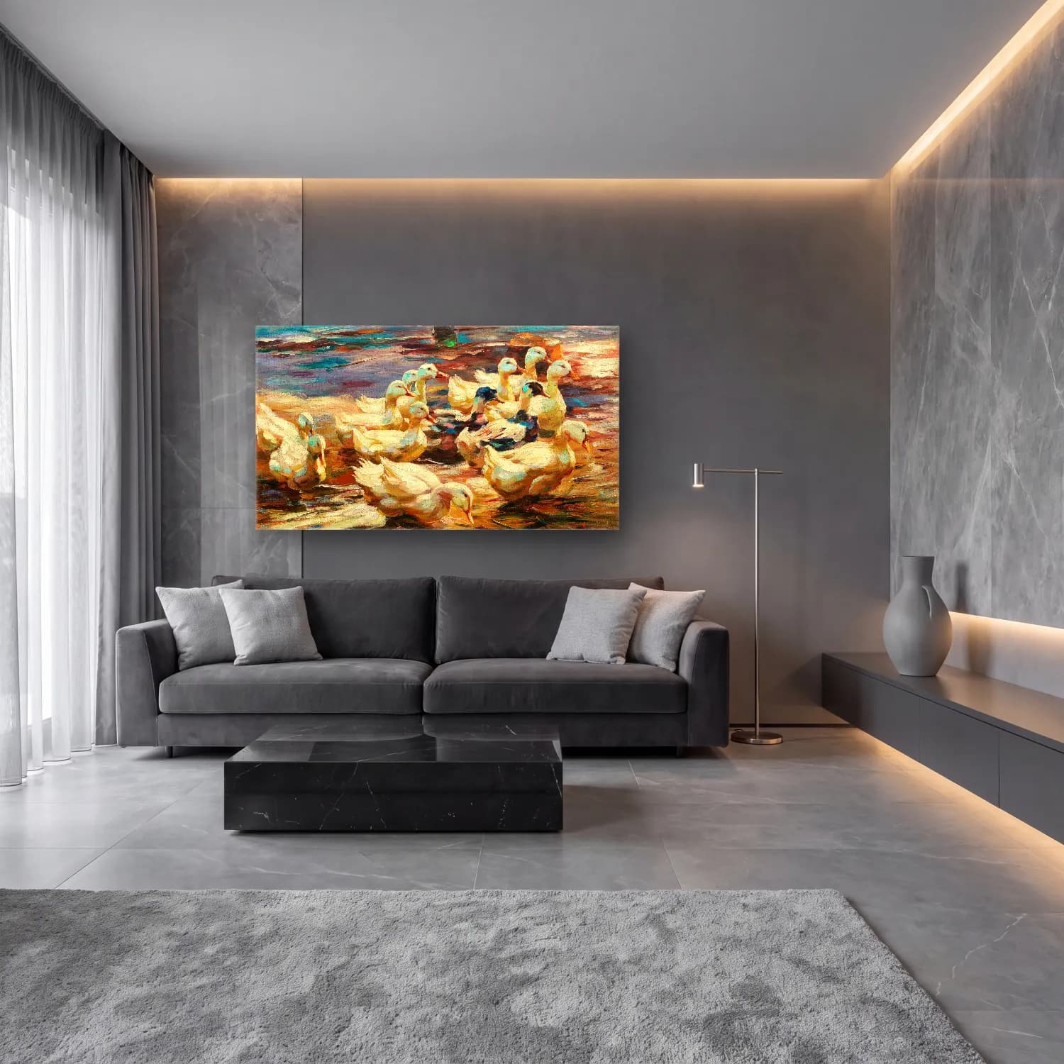 Alexander Koester – Ducks Getting Out of the Water cam tablo — lüks salon duvarında