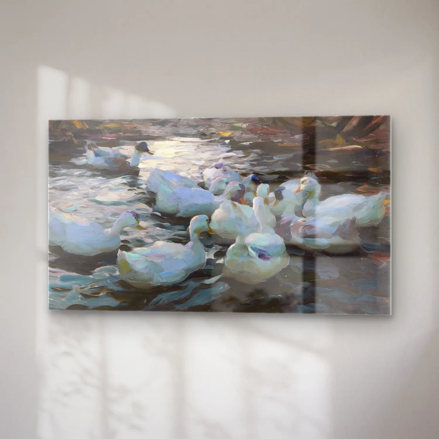 Alexander Koester – Elf Enten im Wasser (Ca. 1915-1932) cam tablo — sağ açıdan görünüm