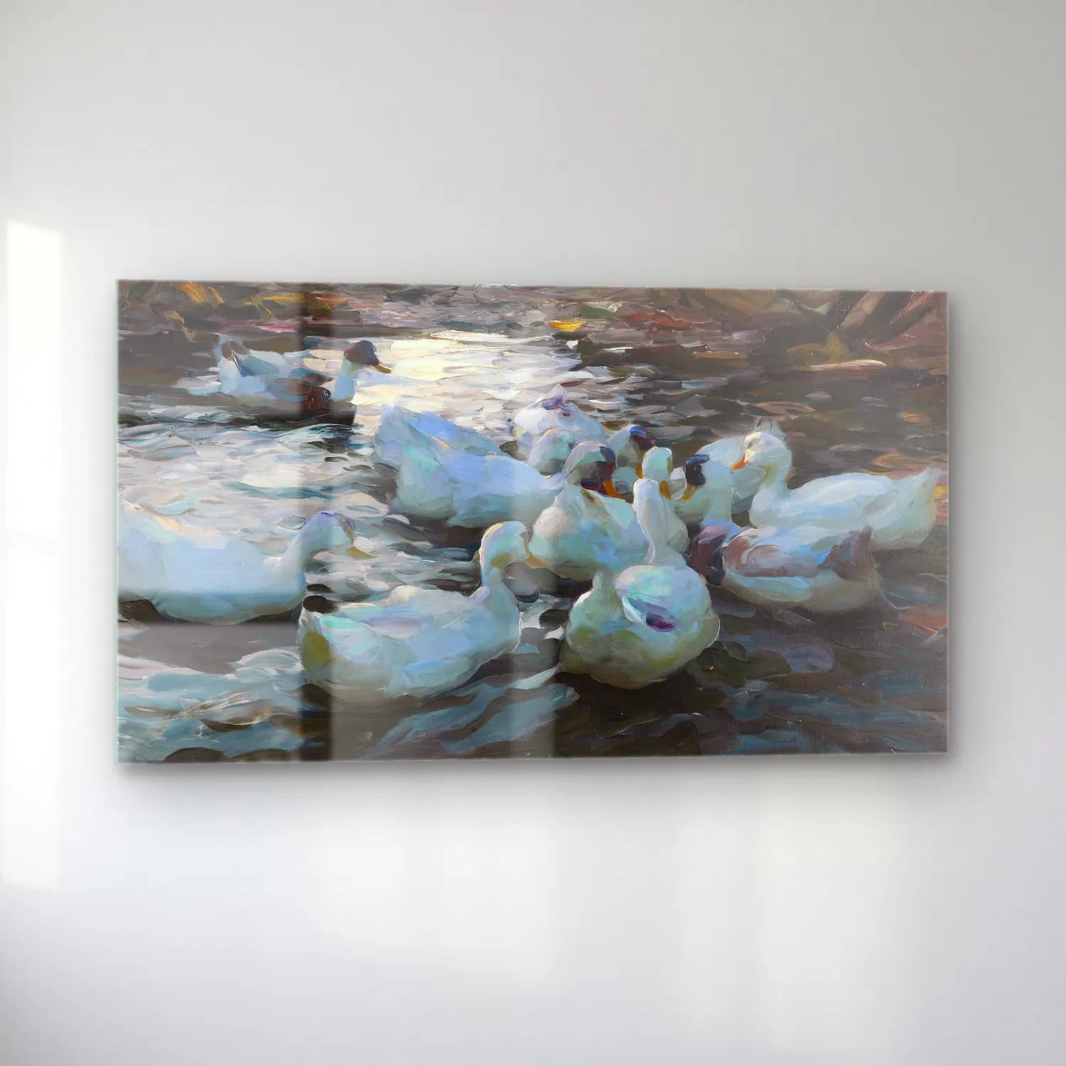 Alexander Koester – Elf Enten im Wasser (Ca. 1915-1932) cam tablo — sol açıdan görünüm