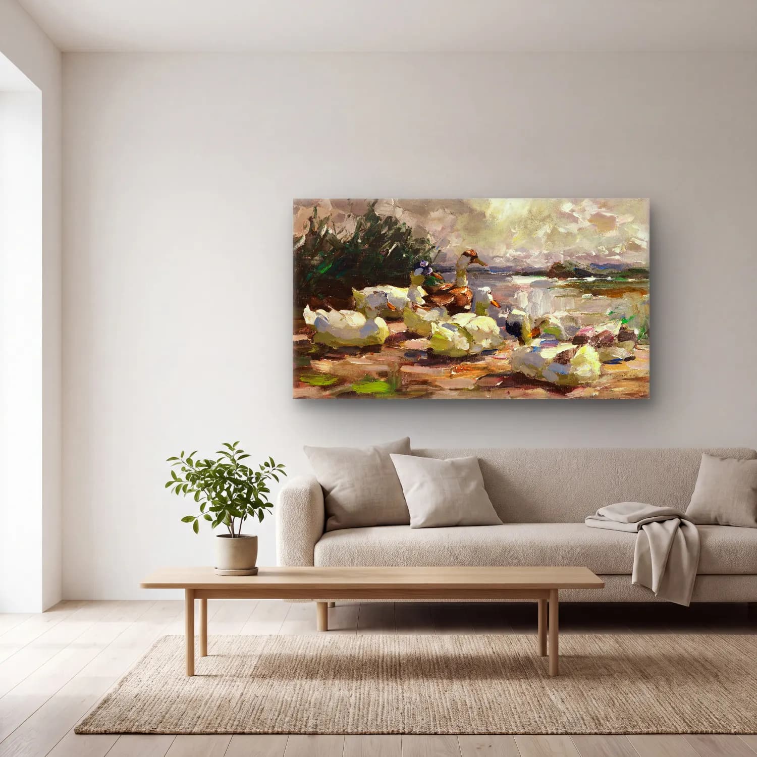 Alexander Koester – Enten am Ufer (schöne Wolkenstimmung) cam tablo — açık renk salonda
