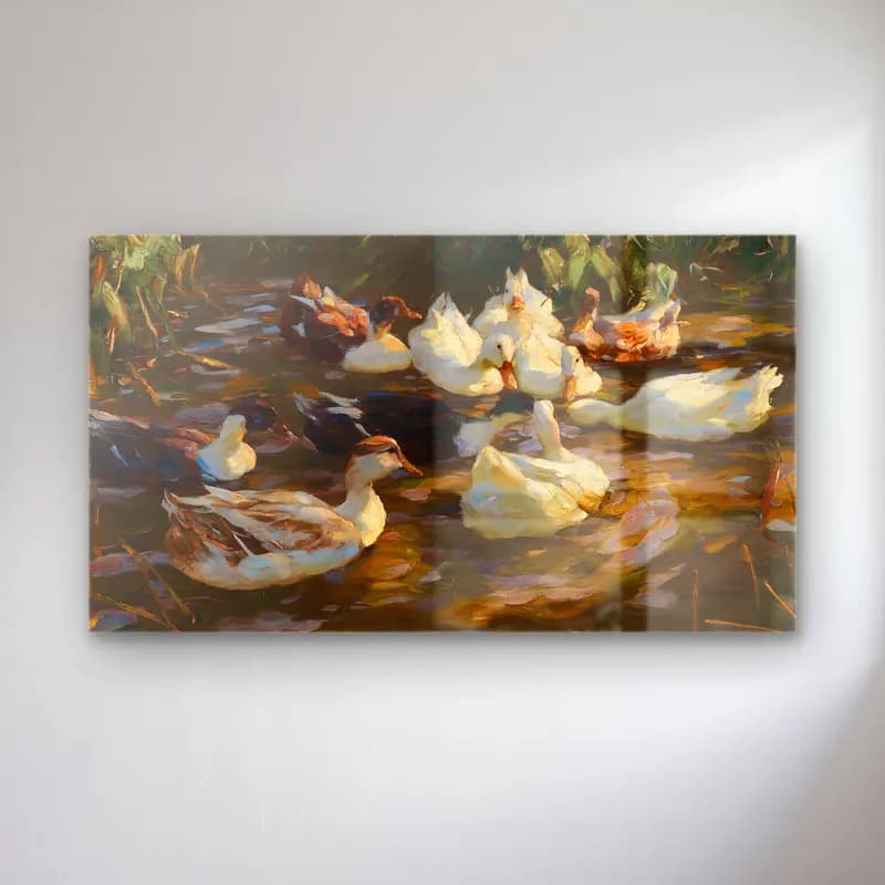 Alexander Koester – Enten im Teich (Enten am Bach) cam tablo — Alexander Koester – Enten im Teich (Enten am Bach) — yağlı boya ördekler