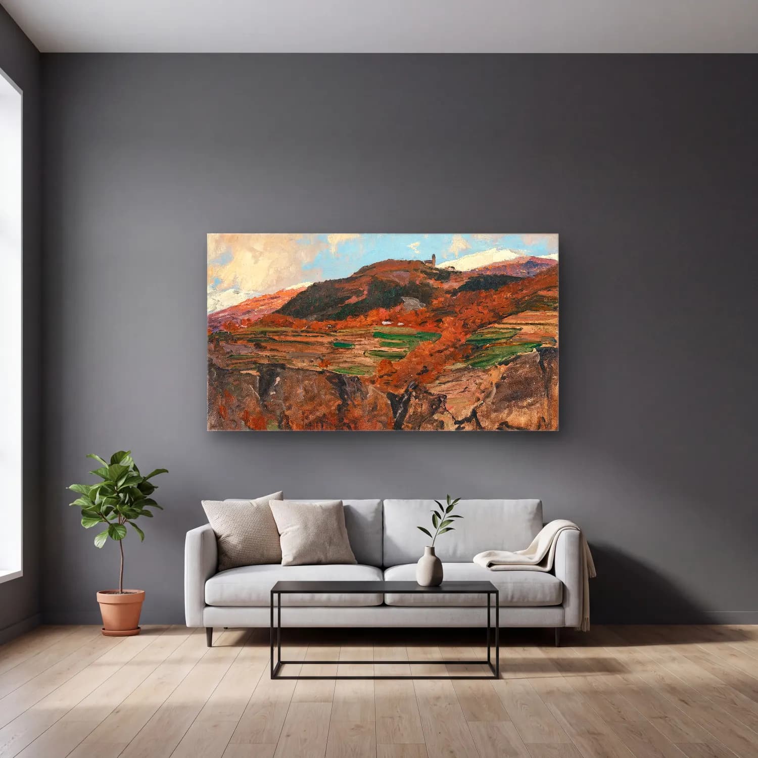 Alexander Koester – Foehn winds in the Eisack Valley cam tablo — gri duvarlı salonda