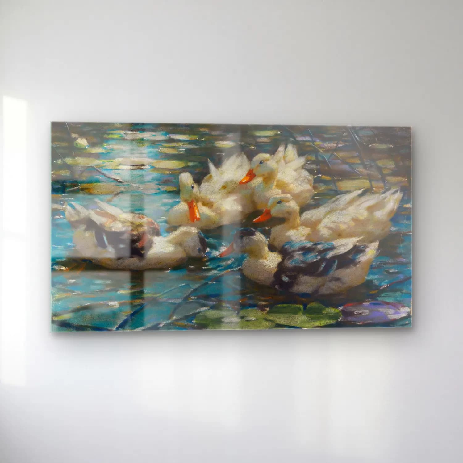 Alexander Koester – Fünf bunte Enten in blauem Seerosenwasser cam tablo — sol açıdan görünüm
