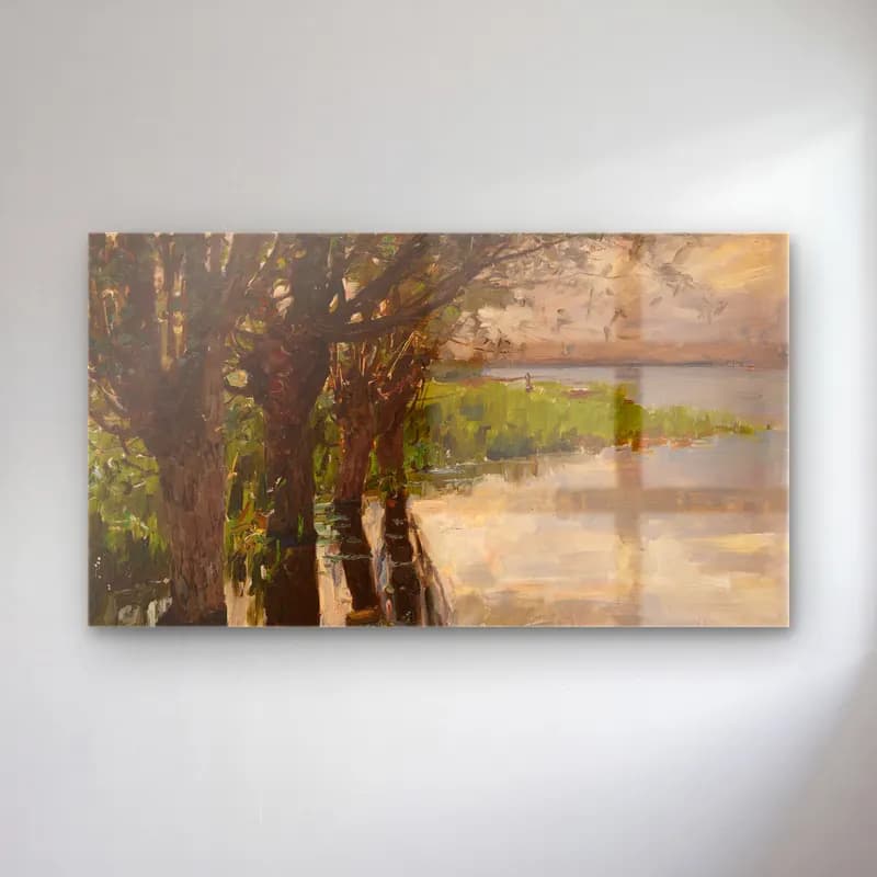 Alexander Koester – Reichenau, Weiden am See, Sonne cam tablo — Alexander Koester – Reichenau, Weiden am See, Sonne — yağlı boya kırda nehir
