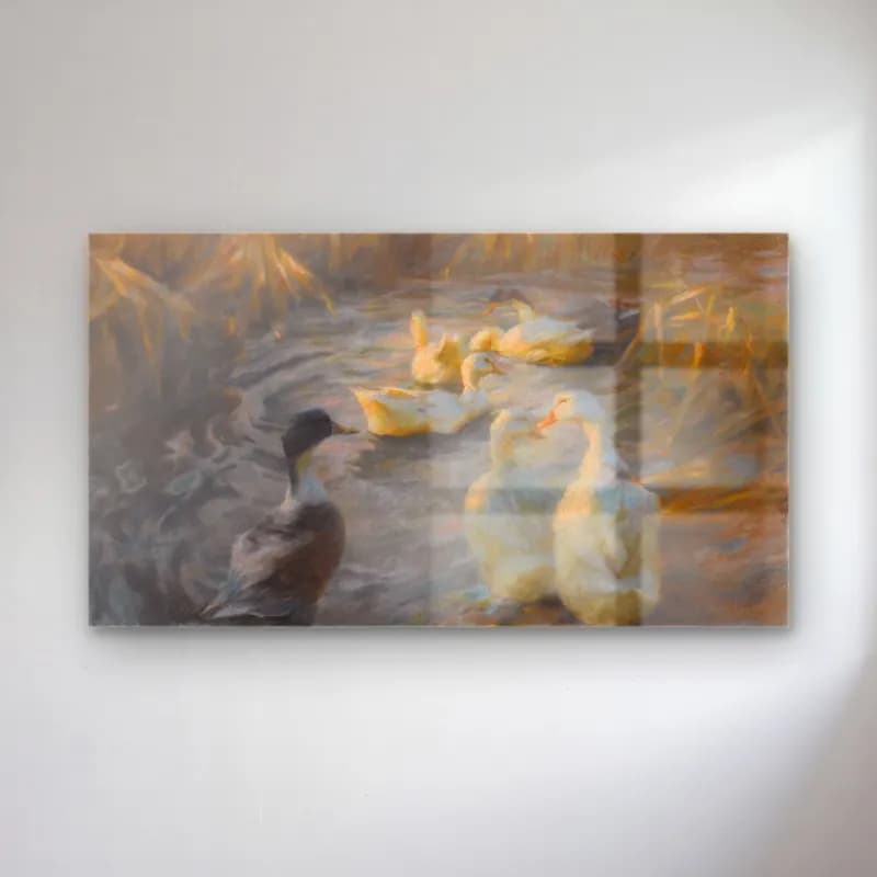 Alexander Koester – Sechs Enten im Wasser, (Ca. 1900-1905) cam tablo — Alexander Koester – Sechs Enten im Wasser, (Ca. 1900-1905) — yağlı boya ördekler