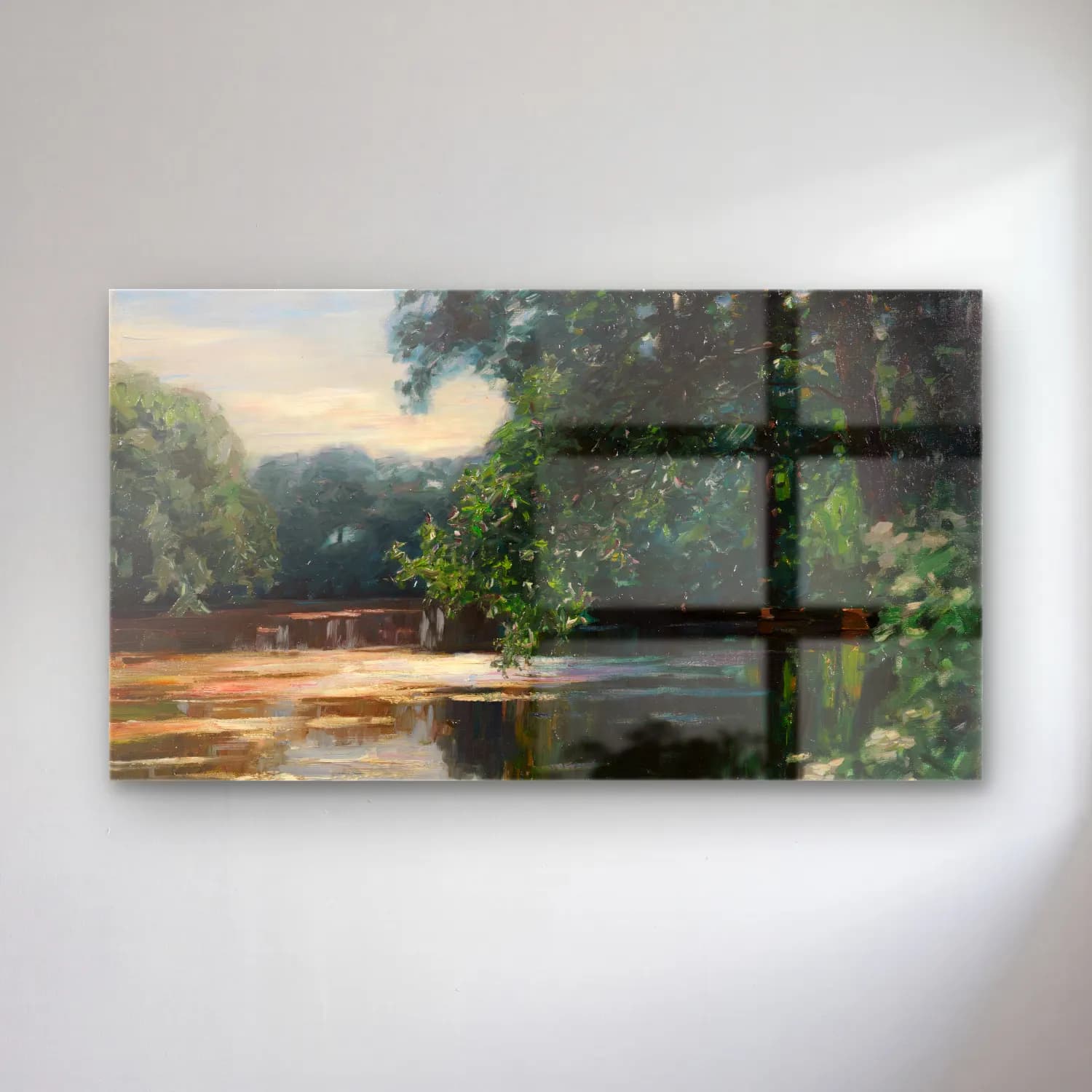 Alexander Koester – Teich, Viktring (Ca. 1908) cam tablo — Alexander Koester – Teich, Viktring (Ca. 1908) — yağlı boya kırda nehir