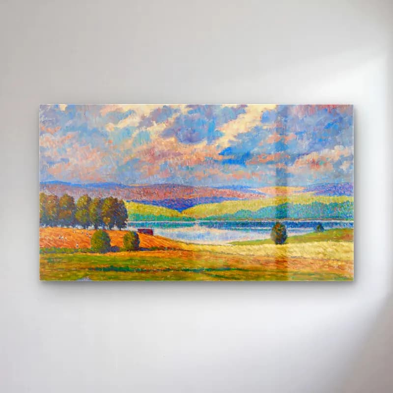 Alfred William Finch – Landscape from Padasjoki cam tablo — Alfred William Finch – Landscape from Padasjoki — empresyonist göl ve dağlar