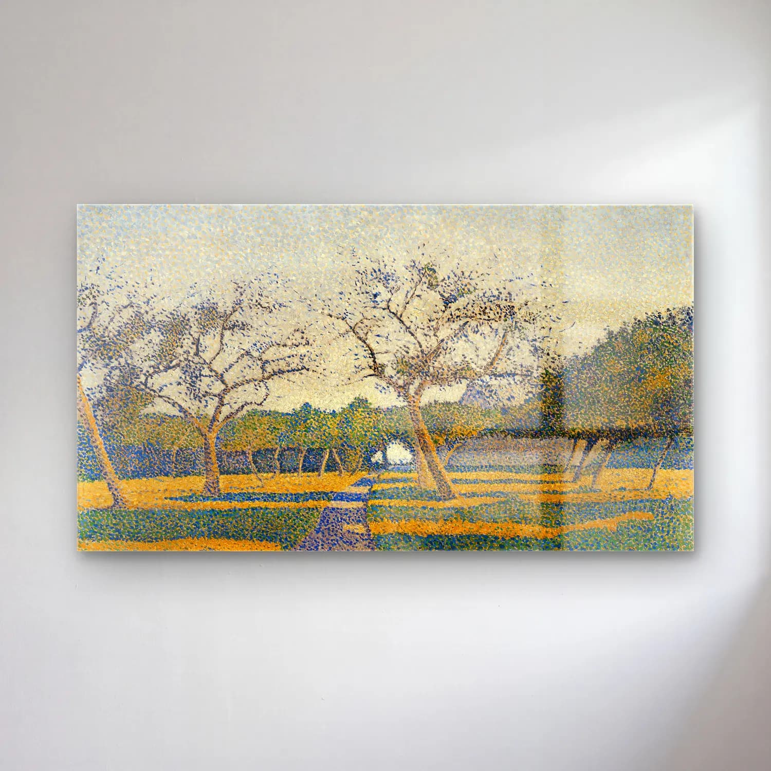 Alfred William Finch – Orchard at La Louvière cam tablo — Alfred William Finch – Orchard at La Louvière — empresyonist kiraz çiçekleri