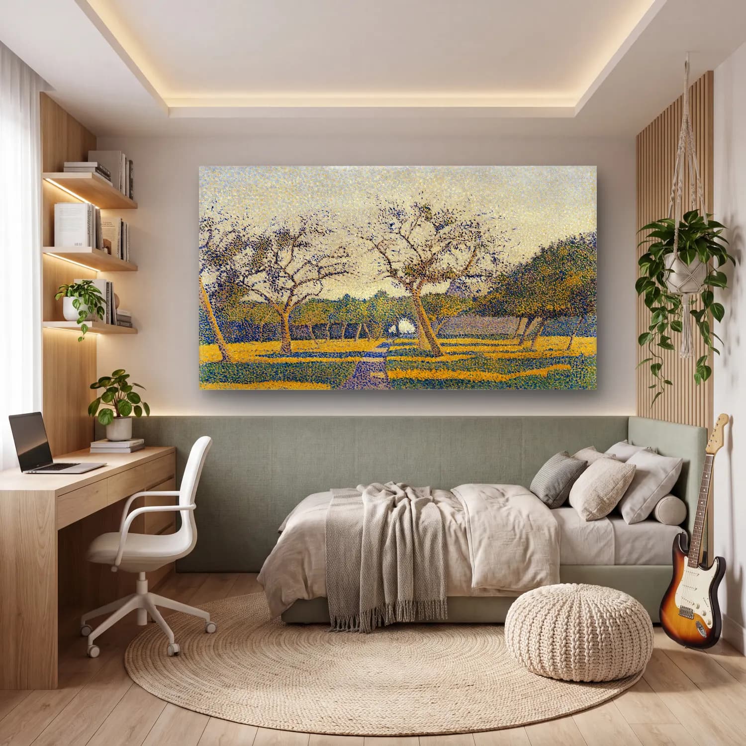 Alfred William Finch – Orchard at La Louvière cam tablo — genç odasında