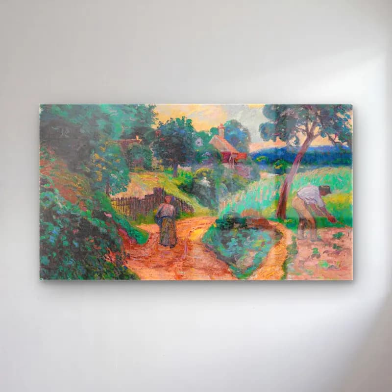 Armand Guillaumin – Chemin Des Carrières À Miregaudon cam tablo — Armand Guillaumin – Chemin Des Carrières À Miregaudon — empresyonist köy sokağı