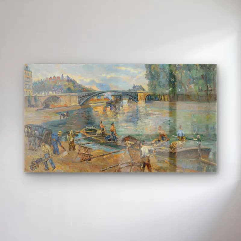 Armand Guillaumin – Le Pont De Sully, Paris (circa 1886) cam tablo — Armand Guillaumin – Le Pont De Sully, Paris (circa 1886) — empresyonist liman ve tekneler