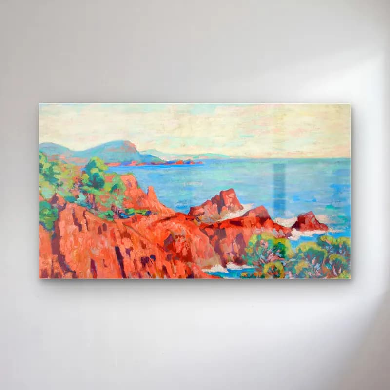 Armand Guillaumin – Les roches rouges à Agay (circa 1912) cam tablo — Armand Guillaumin – Les roches rouges à Agay (circa 1912) — empresyonist i̇talyan sahili